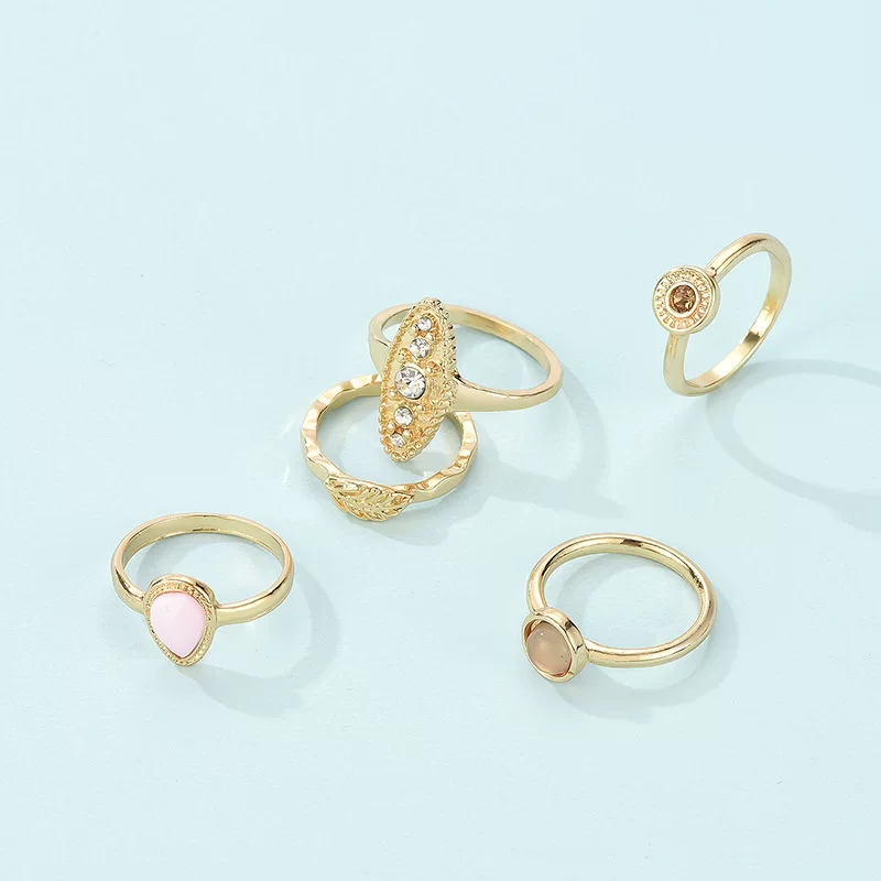 Fashionable retro metal golden water ancient style, wedding ring, set, European style, new collection