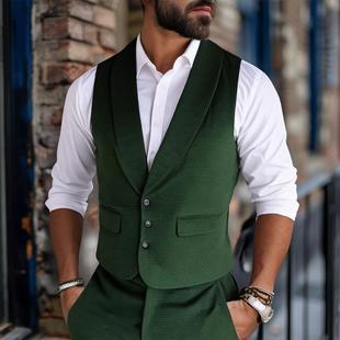2025 spring new men's fashion trend dark green dark pattern casual green collar men's vest factory wholesale