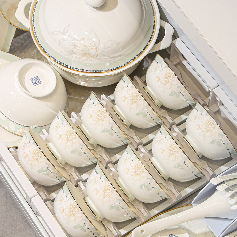 Jingdezhen Ceramics New Chinese Style Bowl and Dish Set Household Bowls and Plate Light Luxury Tableware and Bowls 2024 Housewarming Gift Box