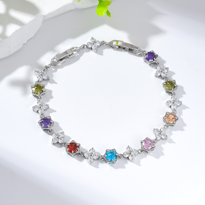 Tennis Bracelet European and American Fashion Ins High-End Style Olive Green/Gem Blue Snowflake Zircon Bracelet for Men and Women Hip-Hop Style
