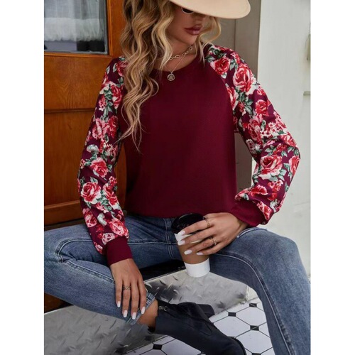  cross-border autumn new style print splicing fashionable all-matching casual sweater women's blouse