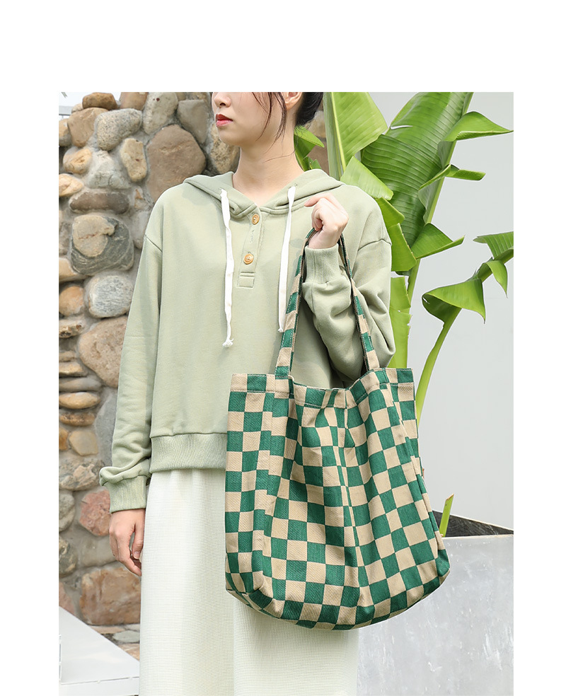 Women's Large Canvas Plaid Basic Classic Style Open Canvas Bag display picture 3