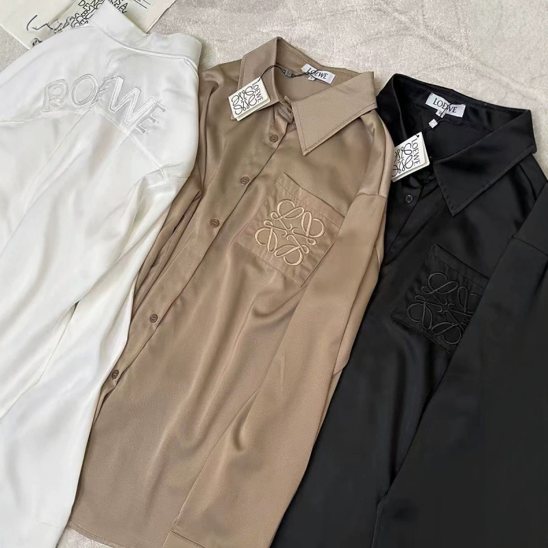Correct Version - Luojia 2026 High-End Satin Embroidered Shirt, Loose and Casual Style, Long-Sleeve, Available in Three Colors