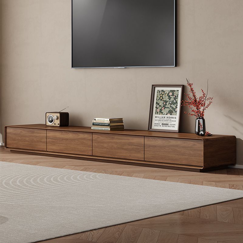 Floor-Standing Solid Wood Tv Cabinet Coffee Table Combination Small Apartment Living Room Simple Modern High-End Walnut Background Wall Tv Cabinet