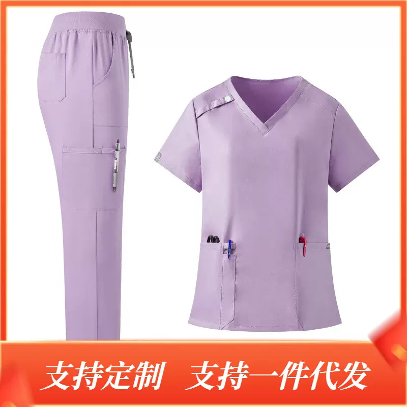 高端韩版分体套装护士服护工服 实验服V领医护手术室刷手服跨境
