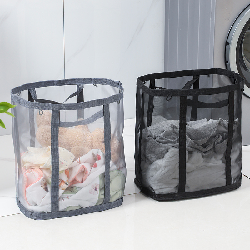 Mesh Laundry Basket for Dirty Clothes, Foldable, Breathable, Wall-Mounted for Bathroom
