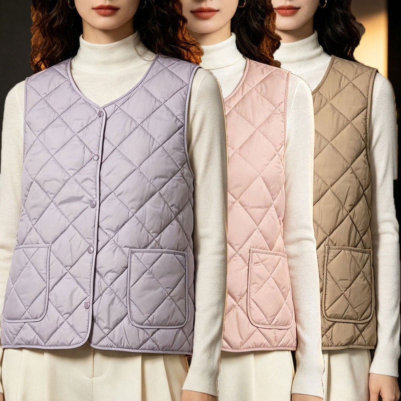 Chanel-style high-end quilted vest with buttons, autumn and winter windproof, cold-resistant, warm vest for women, suitable for casual and sports wear