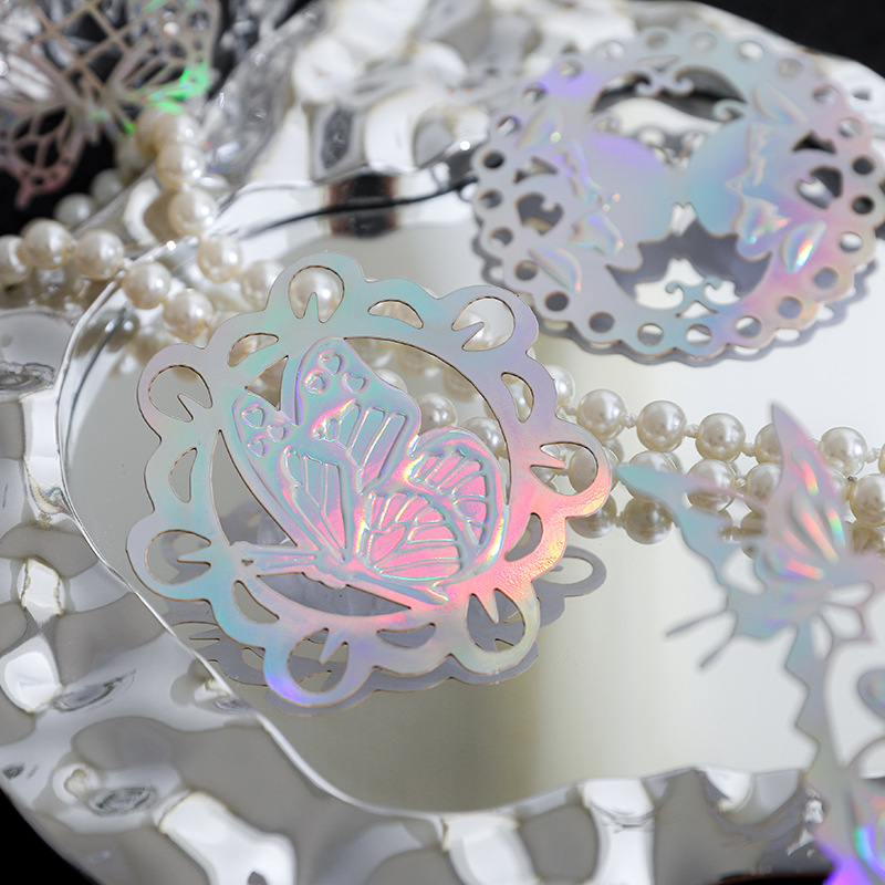 Pegatinas de tarjetas rígidas en relieve de papel hueco Silver Moon Dreamland serie retro tela de mano DIY material de decoración pegatinas