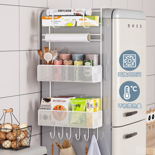 Refrigerator rack hanging wall cling film storage rack punch-free side wall rack kitchen paper towel rack storage artifact
