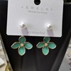 Cute light green earrings, fresh universal silver needle, flowered, silver 925 sample