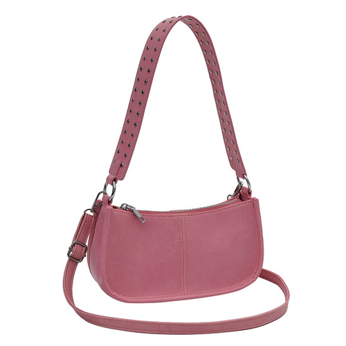 Fashion Rivet Shoulder Bag for Women  New Simple Square Bag with Texture Trendy Crossbody Bag