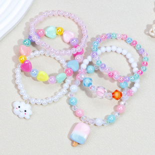 6 Pieces of Girls' Cute Cloud Pendants, Charming Beaded Bracelet Sets, Wholesale Girls' Bracelets, Cross-Border Kidsren's Bracelets