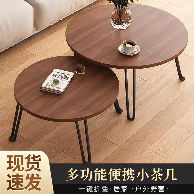 Foldable Small Coffee Table, Simple Household Tea Table for Small Apartments, Living Room Tea Table, Picnic Table, Homestay Hotel Round Tea Table, Corner Table