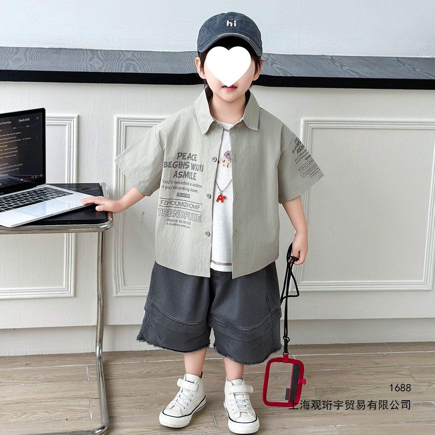 男童工装短袖衬衫夏季2026新款儿童帅气时髦潮小男孩夏装痞帅上衣