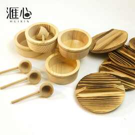 现货微缩场景厨房食玩配件 迷你木勺木盆 迷你铁锅烧色实木锅盖
