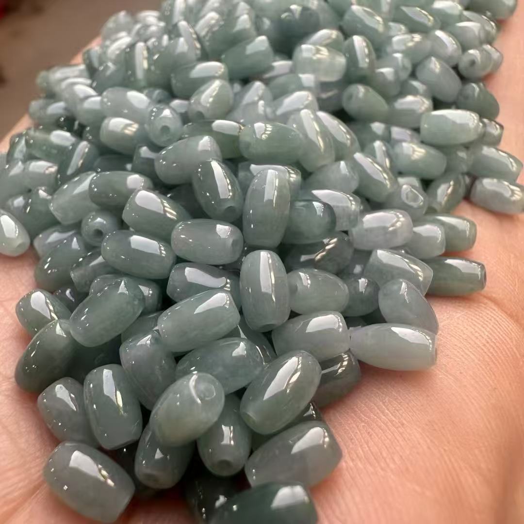 Natural Burmese Jade Oil Green Loose Beads DIY Jewelry Accessories Ice Waxy Rice Beads Hand-Woven Bracelet Necklace