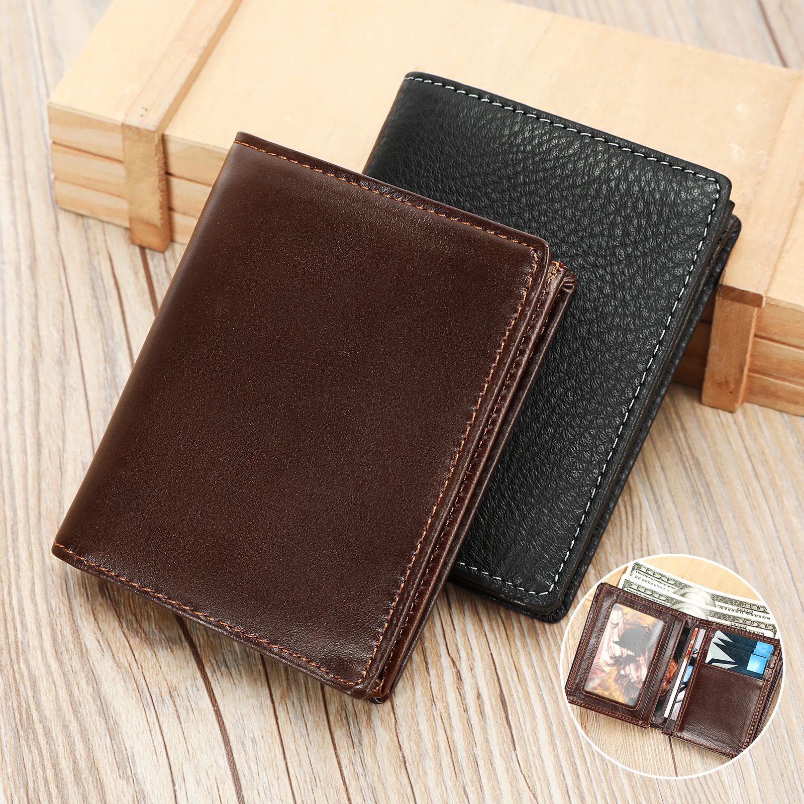 Ví da nam dáng đứng cao cấp đa năng cầm tay — màu đen, cà phê, 9cm*2.5cm*11cm