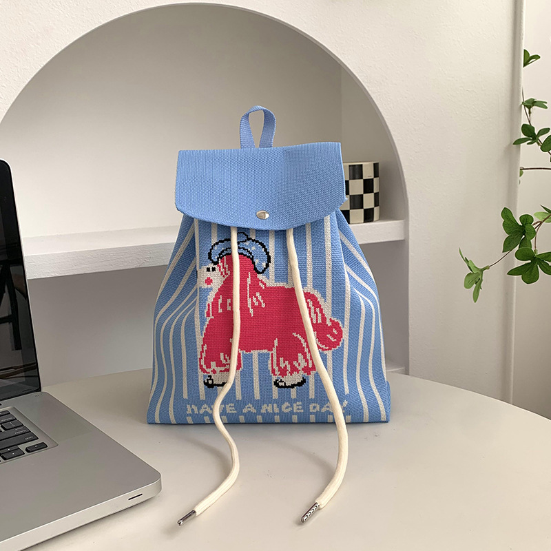 Mochila de alta calidad para damas nueva personalidad de dibujos animados versátil de gran capacidad de viaje bolsa de tejido portátil mochila de punto