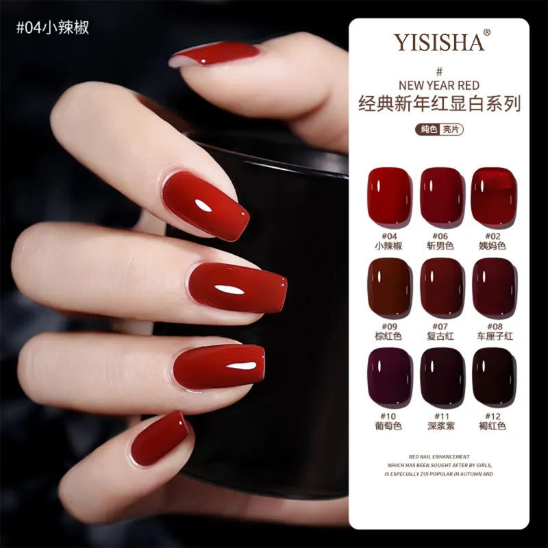 Isa Cherry Red Nail Polish Gel Set New Model for Manicure Special New Year Berry Red Wine Full Set Matte Isa Cherry Red Nail Polish Gel Set New Model for Manicure Special New Year Berry Red Wine Full Set Matte