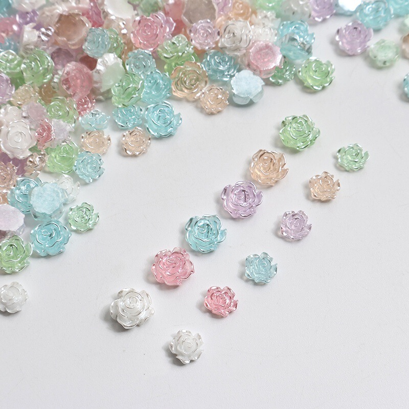 Pearlescent Camellia Nail Art Accessories Three-Dimensional Rose Flower Decoration Resin Nail Drill Wearable Nail DIY Accessories