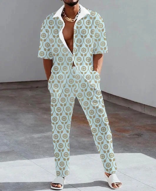 Temperamento de moda, estilo de personalidad, camisa de manga corta impresa en 3D, pantalones, MB1-MR10 de dos piezas de estilo popular para hombres