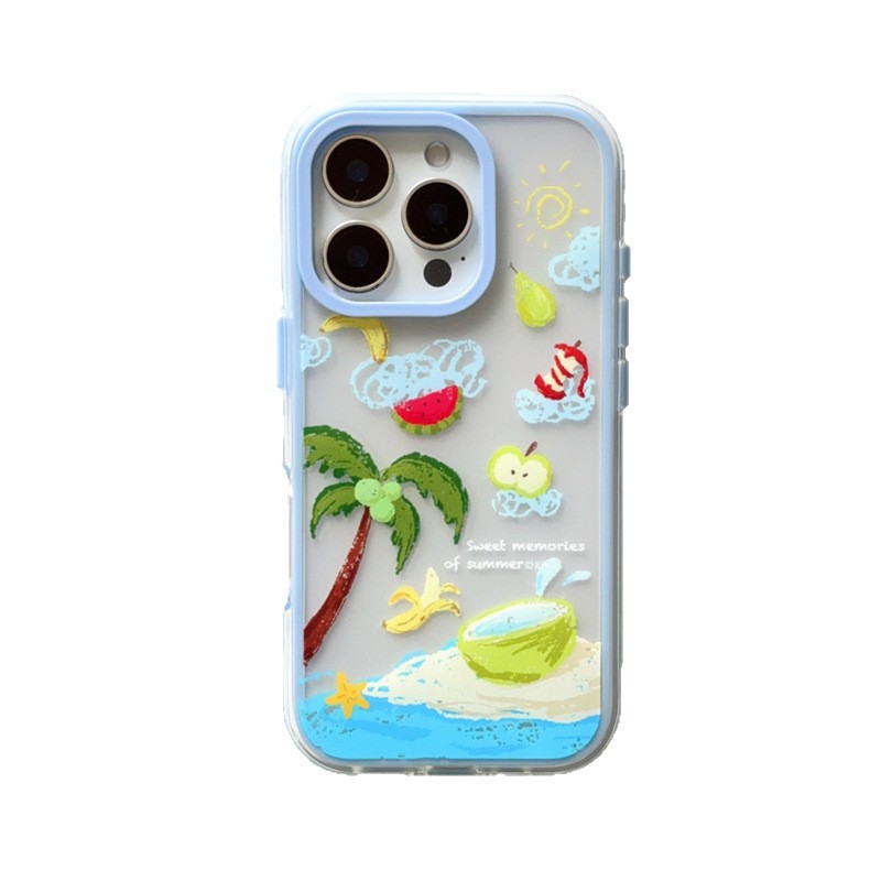 Pintura al óleo de verano coco junto al mar para Apple 16ProMax dos en uno iphone15 funda para teléfono móvil 14 nuevo 13