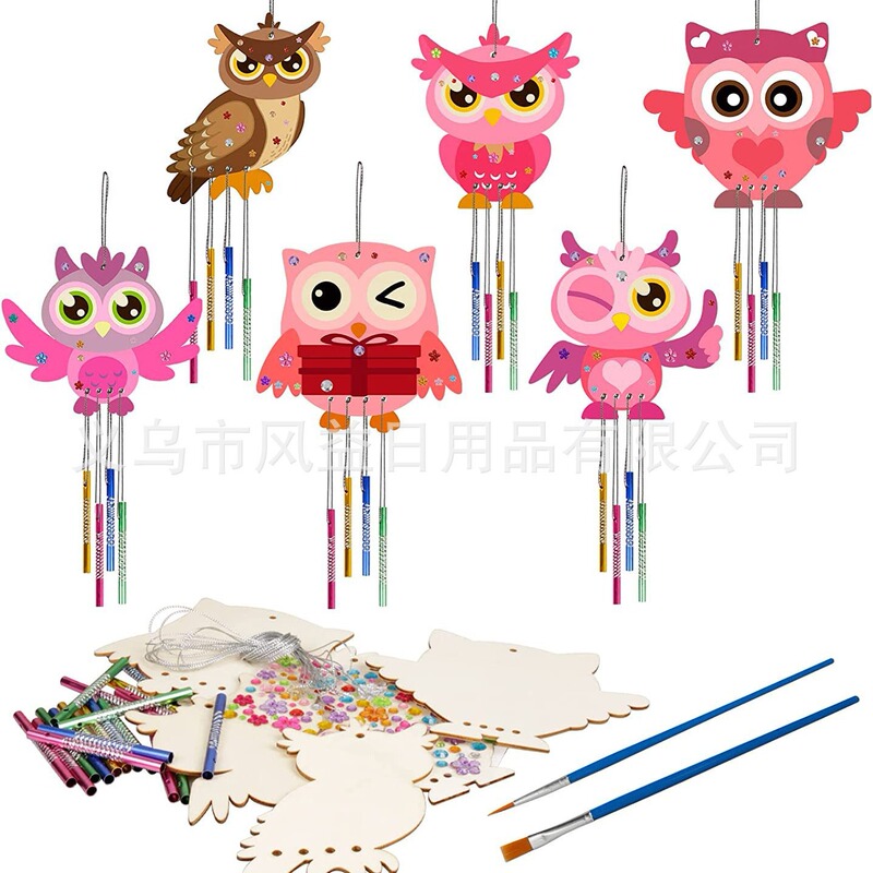 Cross-border export 6-piece owl crafts children's autumn crafts wind chimes wooden crafts suit Cross-border export 6-piece owl crafts children's autumn crafts wind chimes wooden crafts suit