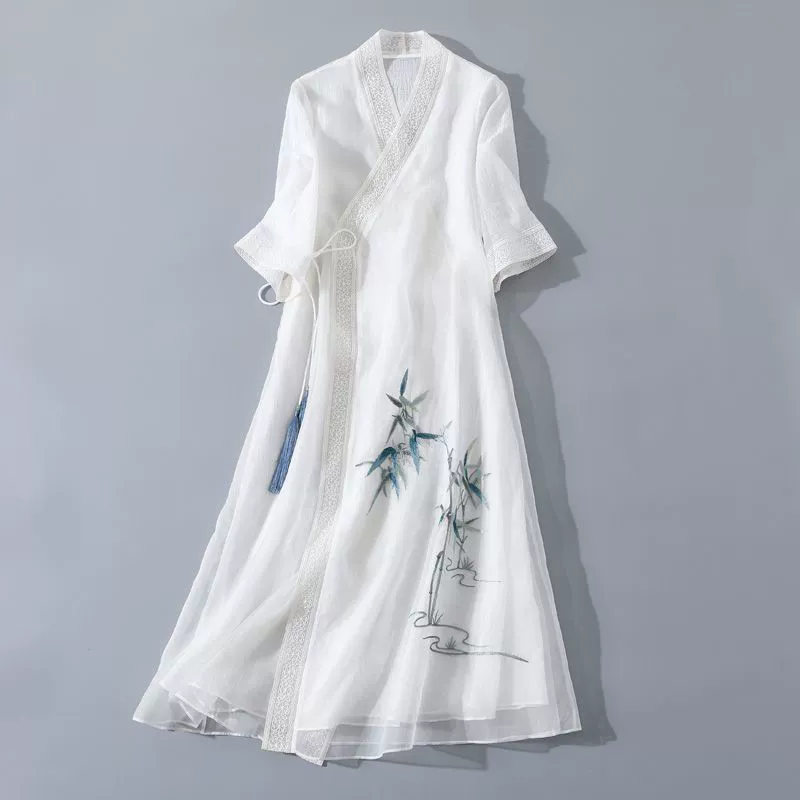 2024 Новый китайский стиль чайный костюм женский талия ручной росписью