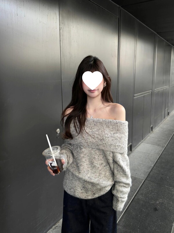灰色露肩韩系套头毛衣女秋冬慵懒风宽松气质小个子长袖一字肩上衣|undefined