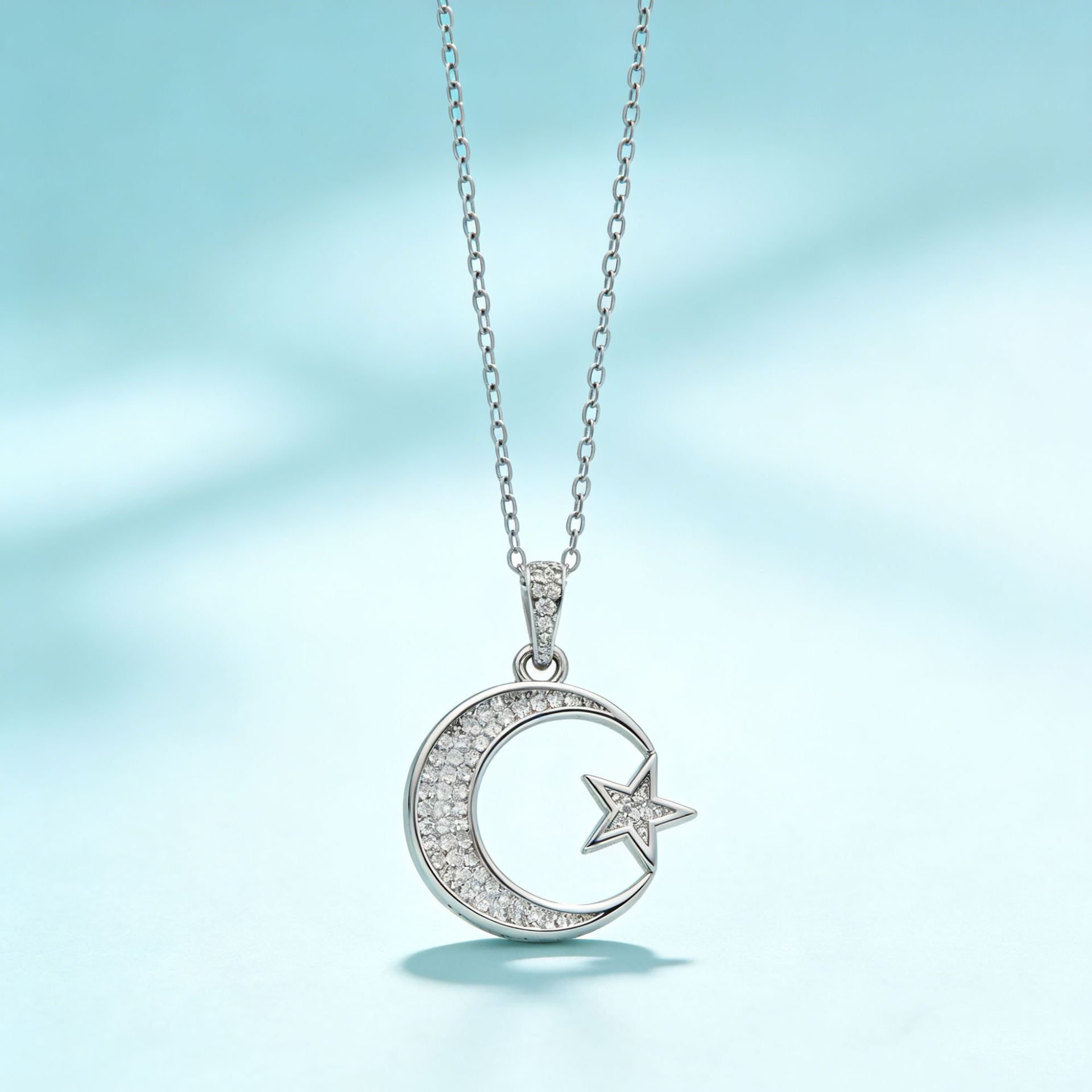 Transfronterizos Amazon plata 925 plata esterlina collar de estrella de luna de moda de verano ligera lujosa alta sensación colgante cadena clavícula