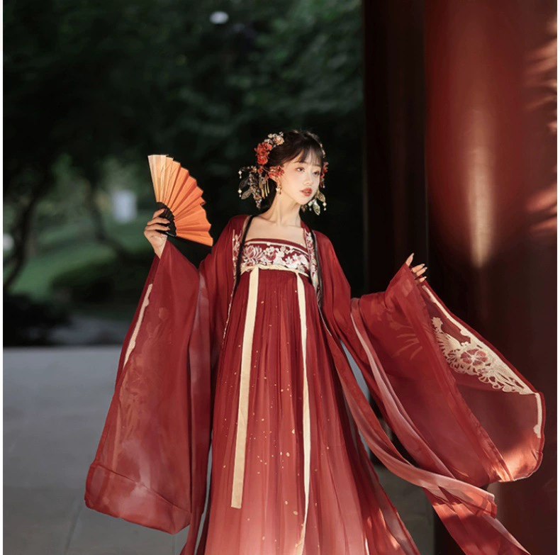 Han Yu Kui Оригинальный Ханфу для взрослых цветочный костюм, юбка с большими рукавами, рубашка с большими рукавами, южная и северная династии, осенний и зимний набор