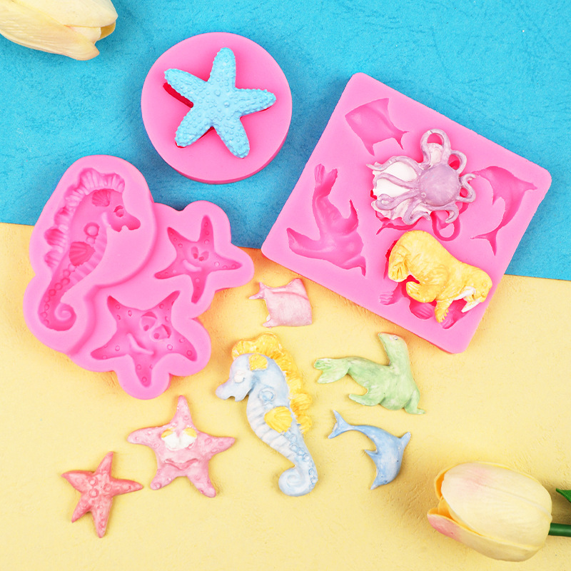 Dolphin Sea Lion Clownfish cake decoración océano mousse molde chocolate silicona océano pulpo epoxi molde