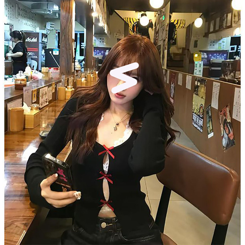 Pure Desire Hot Girl Lace Bow Long Sleeve T-Shirt Women's Spring and Autumn Inner Layering Shirt Unique and Exquisite Two-Piece Top Pure Desire Hot Girl Lace Bow Long Sleeve T-Shirt Women's Spring and Autumn Inner Layering Shirt Unique and Exquisite Two-Piece Top