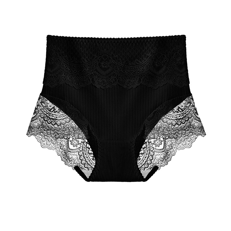 Высокая талия хлопковое анбактериальное нижнее белье- шорты, пояс- Lace, дышит, большой размер