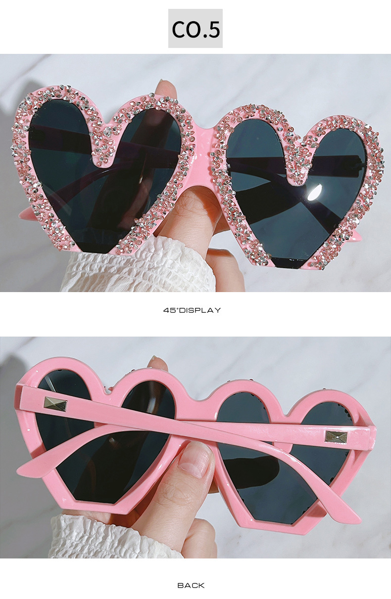 Streetwear Heart Shape Pc Special-shaped Mirror Diamond Full Frame Glasses display picture 3