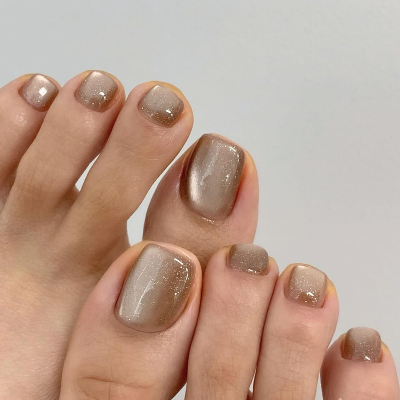 Simple Light Brown Cat's Eye Toenail Repeatable Wearable Toenail Short Foot Nail False Nail Wholesale Simple Light Brown Cat's Eye Toenail Repeatable Wearable Toenail Short Foot Nail False Nail Wholesale