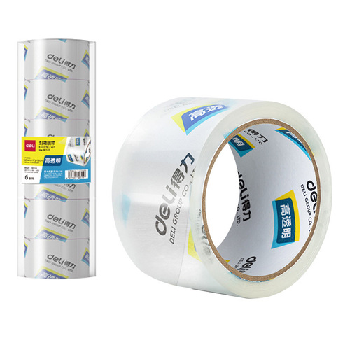 Deli tape transparent 45mm thickened packaging large roll sealing glue 4.8cm stationery 6CM whole box tape high viscosity