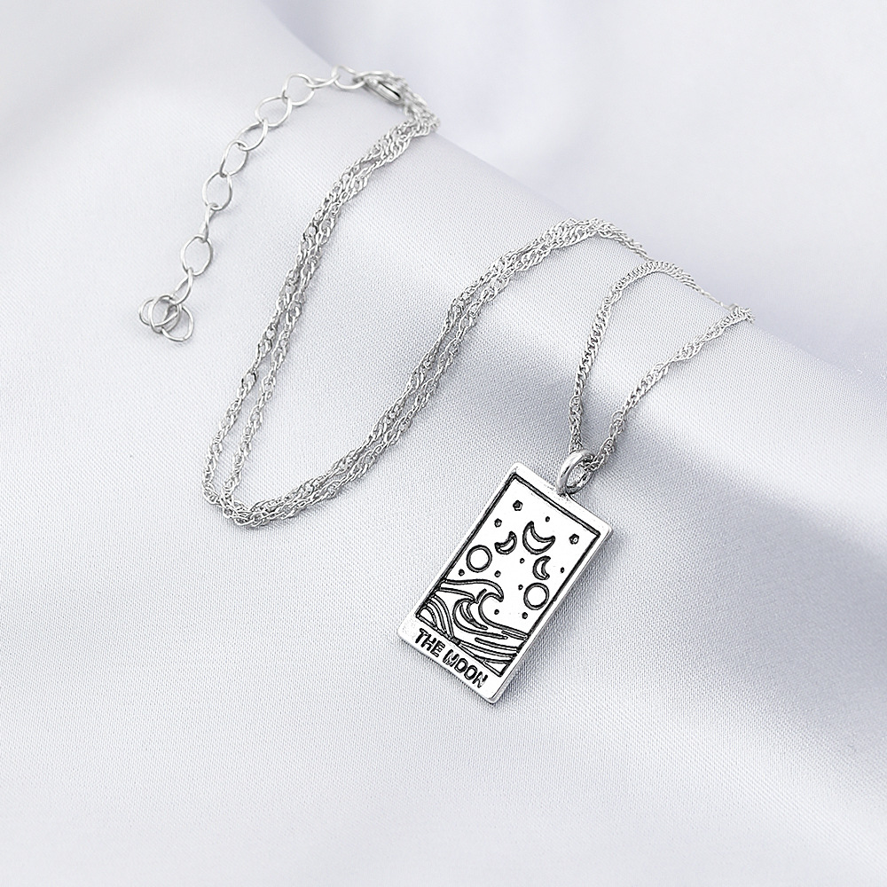 fashion retro style square star moon pattern pendant necklace