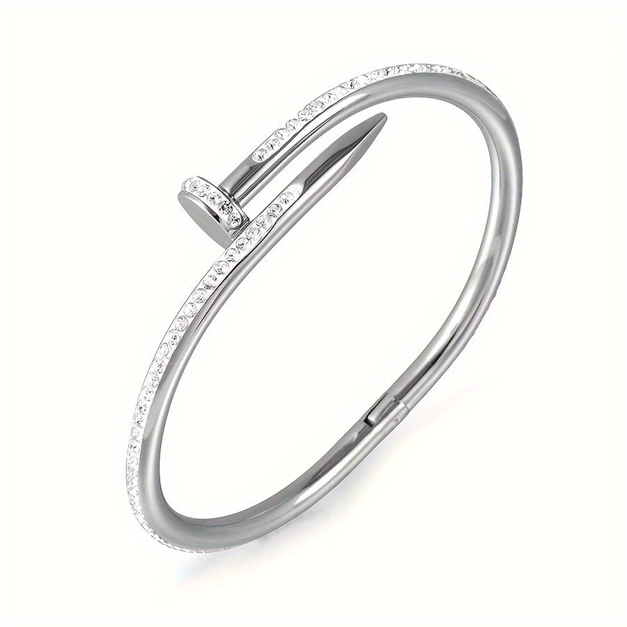 New hot selling personalized double row diamond nail titanium steel bracelet, hip-hop punk style stainless steel niche bracelet_voghion.com