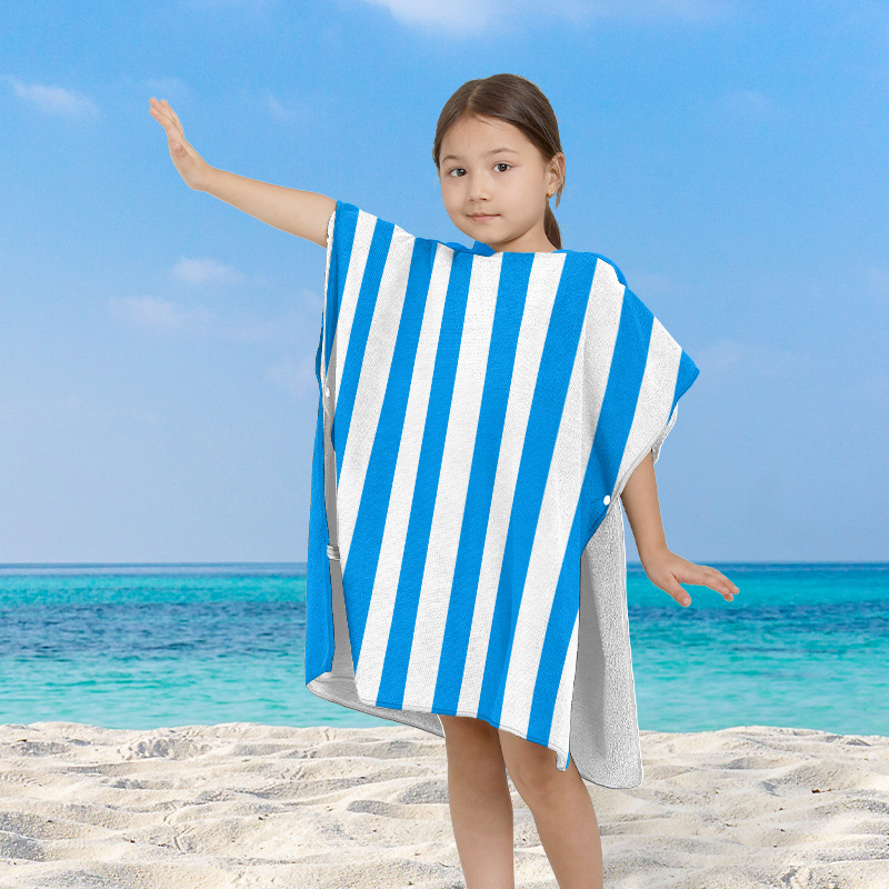 Toalla de baño para niños capa capa de playa capuchón toalla de baño de impresión digital rayas absorbentes