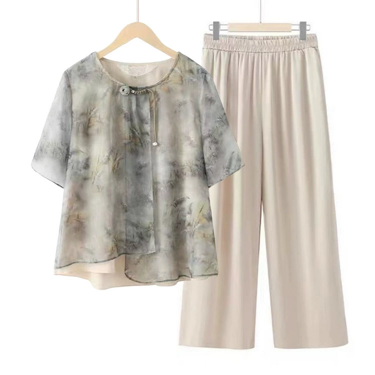 Летняя одежда для мамы 2025: новый комплект футболка и брюки для женщин среднего и пожилого возраста, короткий рукав, летняя повседневная одежда для бабушек