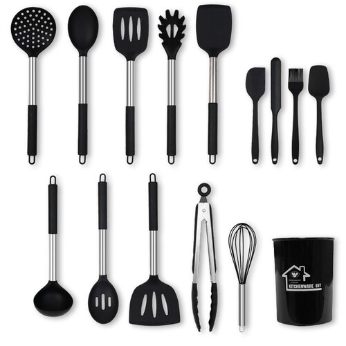 Factory silicone spatula and spoon 15-piece set stainless steel handle non-stick silicone spatula household silicone kitchenware wholesale