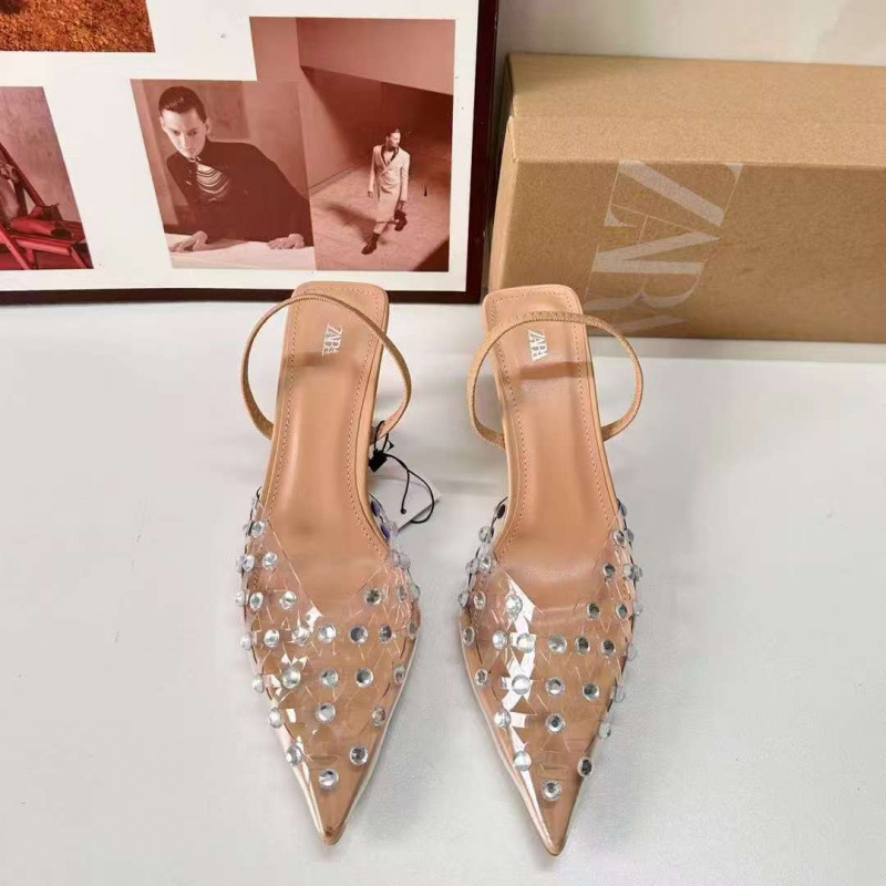 Za Baotou Transparent Sandals for Women 2025 New Style Rhinestone European and American Elegant Versatile Pointed Toe High Heels