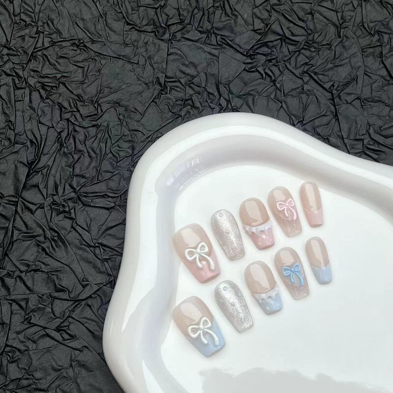 Cute Princess Whitening Wearable Girl Pink Heart Finished Manicure Nail Patch Wearable Nail Medium Length Cheap