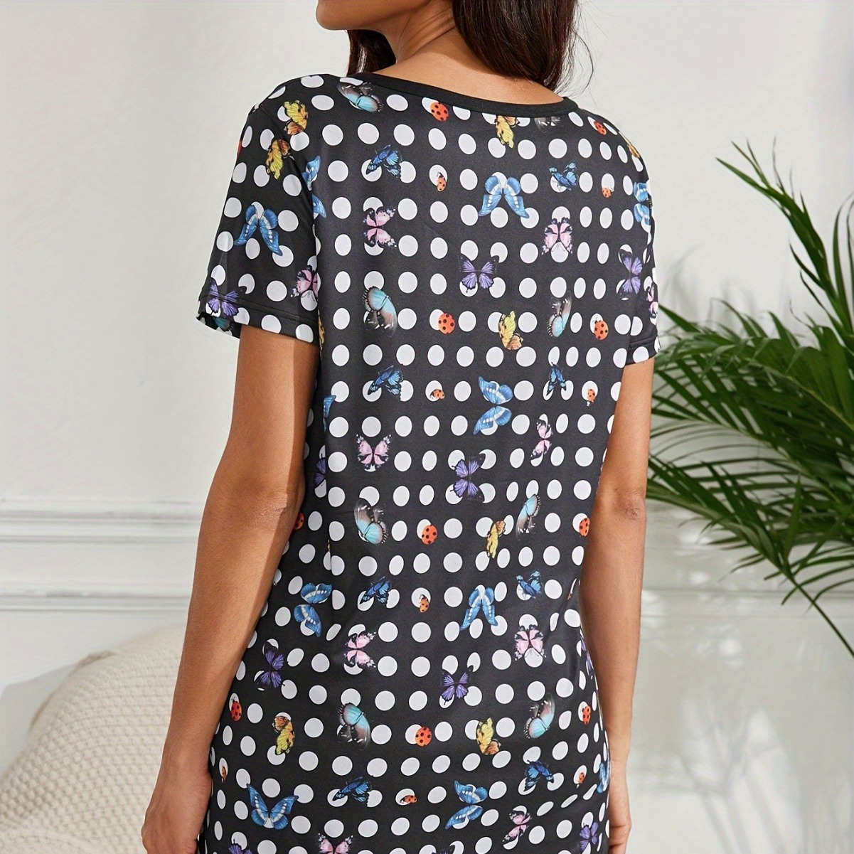 Vestido de manga corta con estampado transfronterizo, nuevo estilo de verano para mujer, pijama de cuello redondo de Amazon europeo y americano