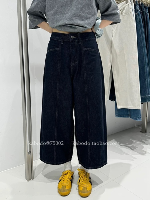 巴布75002牛仔裤女2025早秋新款阔腿裤BK普洗高腰宽松八分气球裤|undefined
