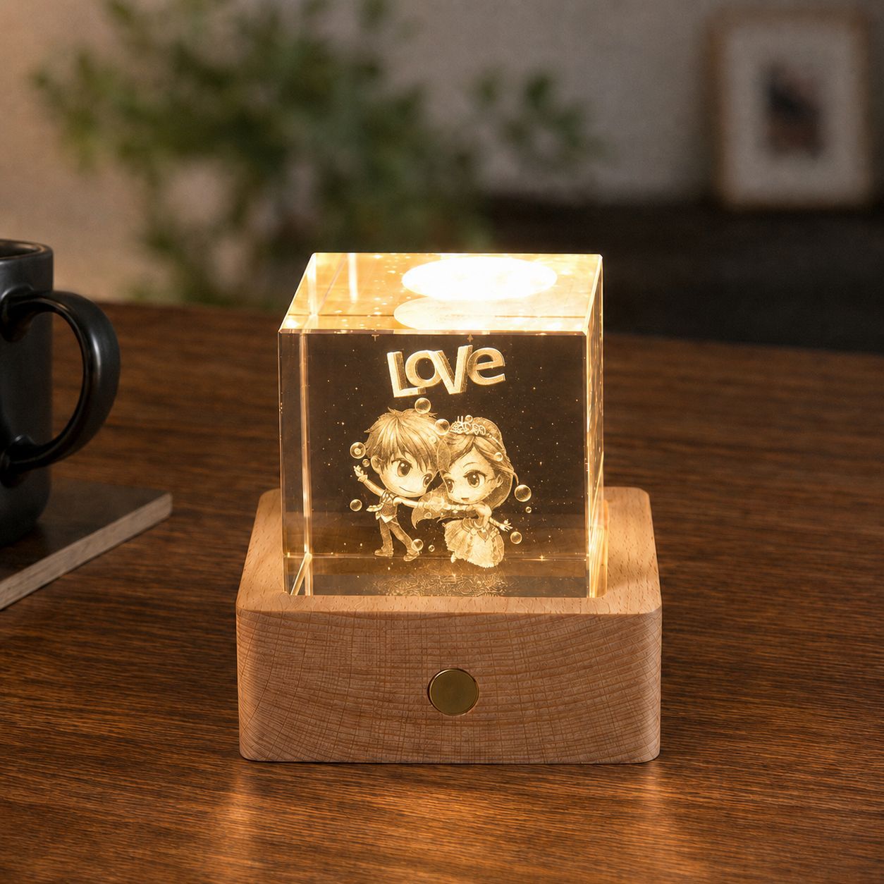 Lámpara de Noche de Cristal con Forma de Nube, Cubo Pequeño de Cristal, Adorno Creativo para Escritorio, Lámpara de Noche, Árbol de Cristal, Regalo para Niña, Transfronterizo