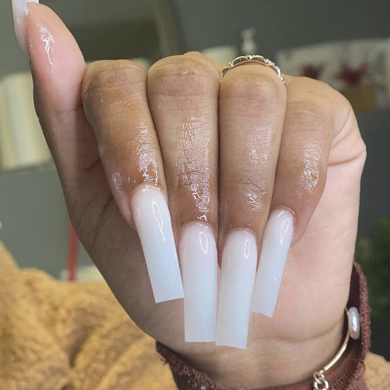 Ultra-long tubing white solid color simple French fake nails European and American ins style semi-transparent bright oil nail piece removable Ultra-long tubing white solid color simple French fake nails European and American ins style semi-transparent bright oil nail piece removable