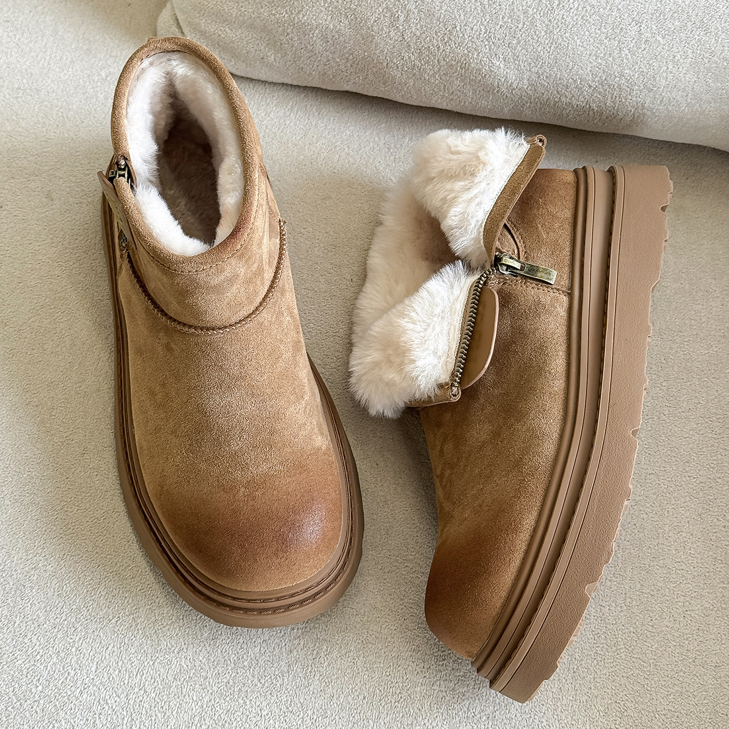 棉鞋男款2025新款加绒加厚男鞋一脚蹬冬鞋保暖防寒棉靴翻毛雪地靴