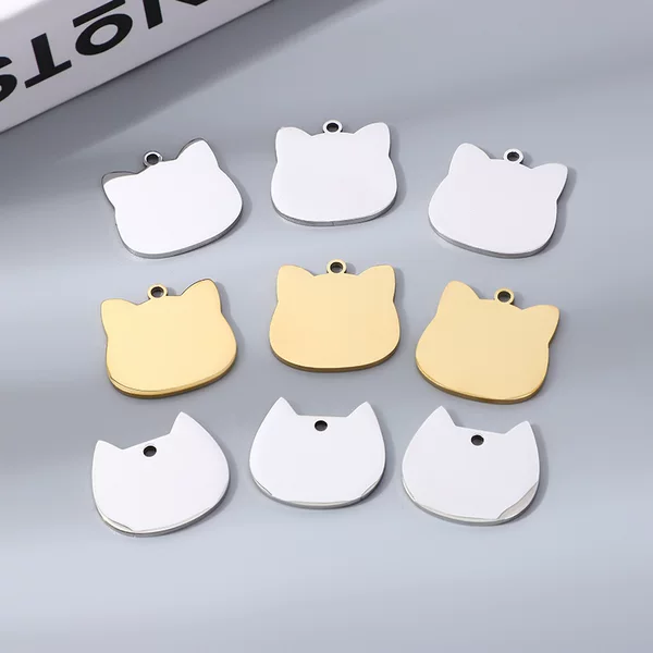 Stainless Steel Cat Brand Pendant Pet Cat Brand Dog Brand Anti-lost Nameplate Pendant Blank Cross-border Laser Engraving Name Card